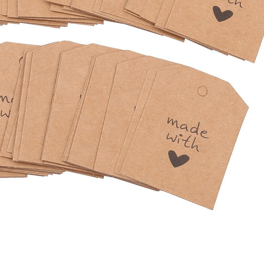 100Pcs Gemaakt Met Liefde Teken Papier Tag Wedding Party Label Met Touw