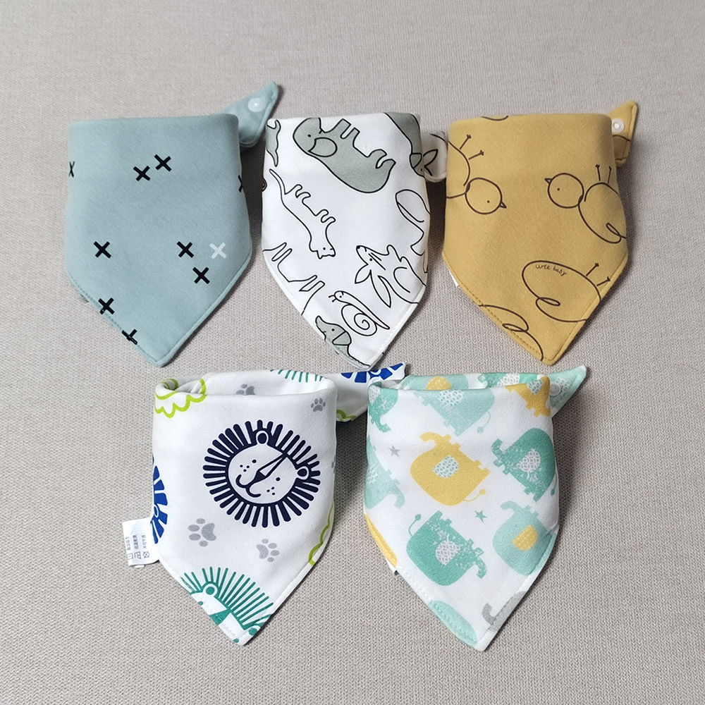 5 teile/los Baby Lätzchen Dreieck Doppel Baumwolle Lätzchen Cartoon Print Speichel Handtuch Baby Jungen Mädchen Fütterung Schürze Baumwolle Bandana Lätzchen