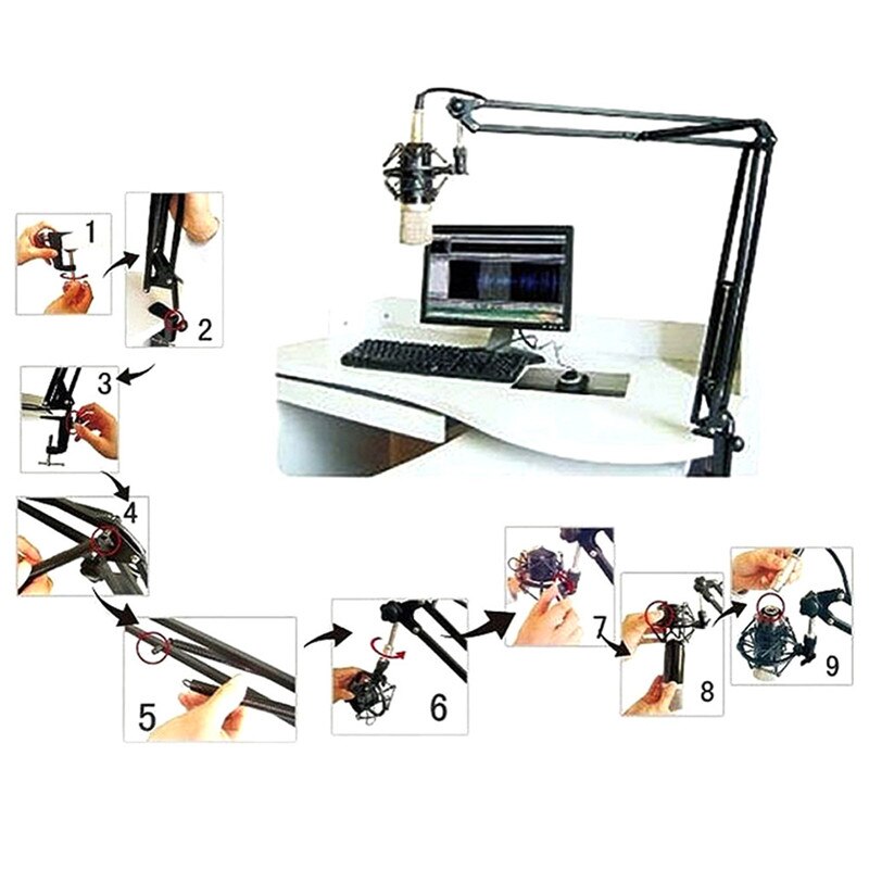 Mic Arm Stand Microphone Suspension Boom Scissor Holder For Studio Broadcast PN