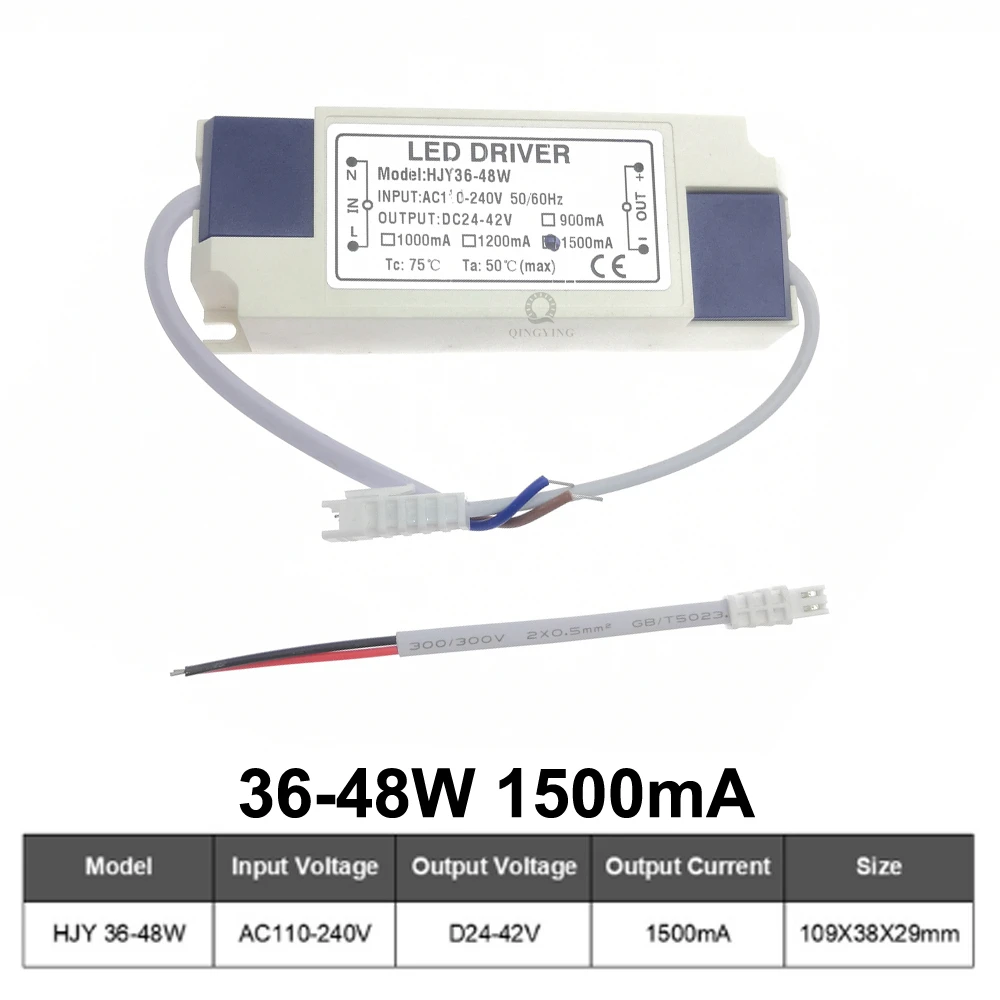 110V 220V 36W 40W 45W 48W LED Driver DC24-42V 900mA 1000mA 1200mA 1500mA Flicker Free Power Supply External Lighting Transformer: Brown / 6A