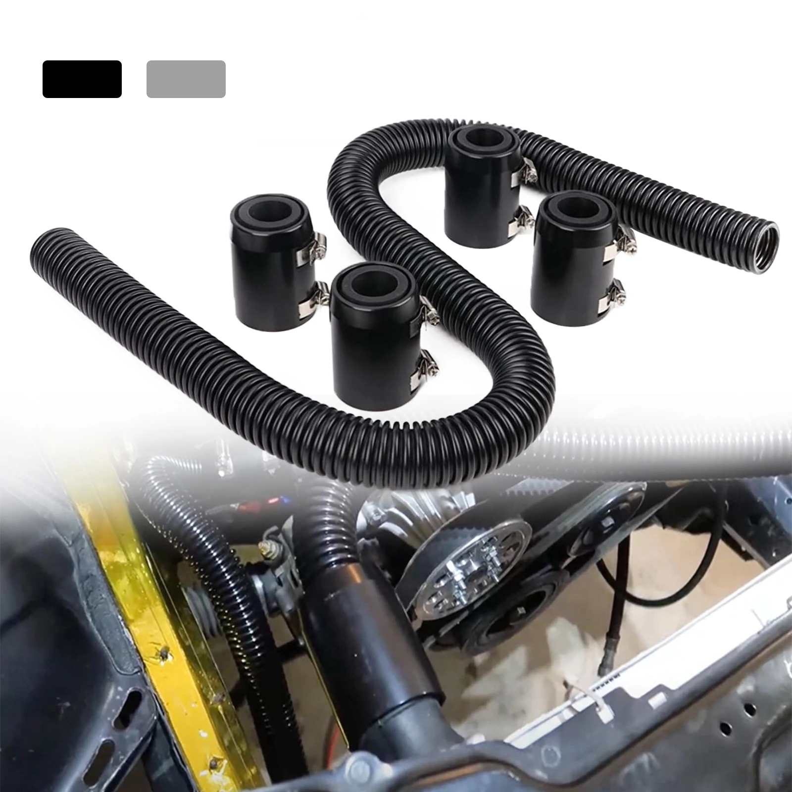 Kit de manguera de agua refrigerante flexible para radiador de acero inoxidable, Universal, negro, plateado, 48 ", con tapas