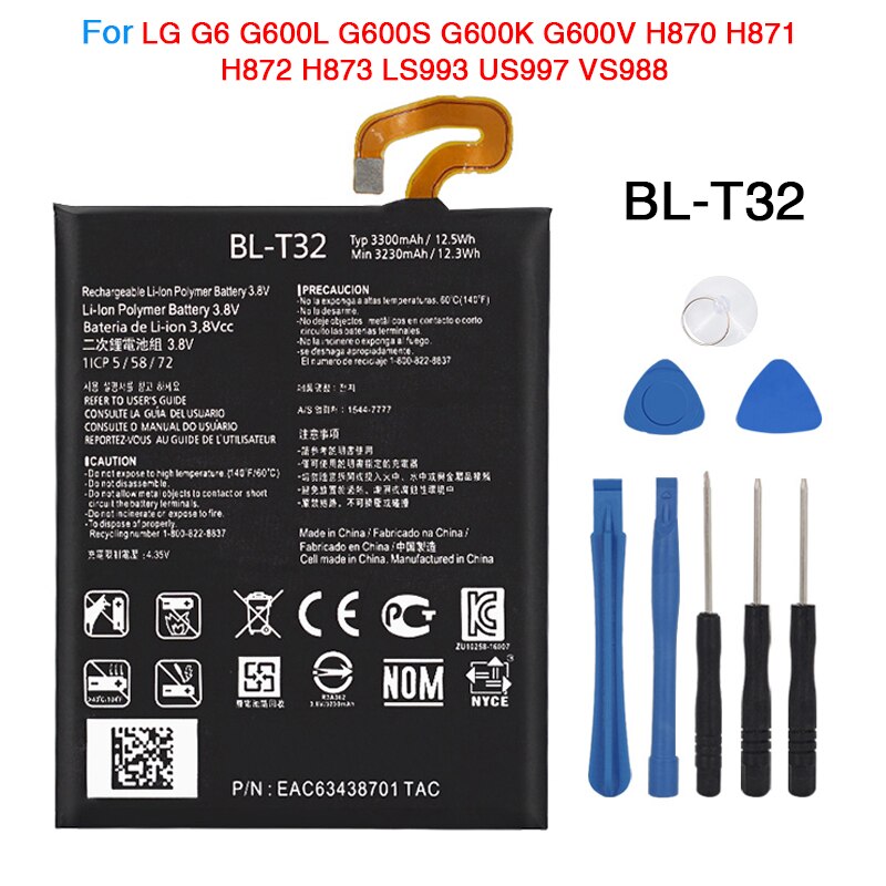 OHD Original Phone Battery For LG G3 G4 G5 G6 G7 V20 K10 LTE BL-53YH BL-51YF BL-42D1F BL-45A1H BL-44E1F BL-T32 BL-T39: For LG G6