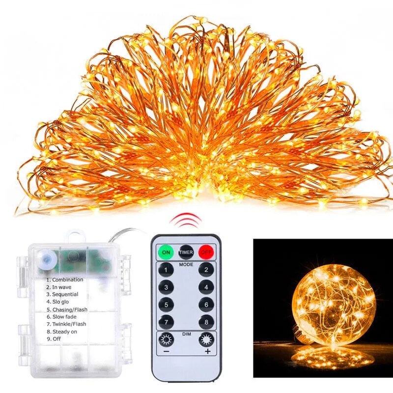 Remote Control LED Fairy Lights string Battery Operated 8 Mode Timer string lights Outdoor Wedding Decoration Without Batteries