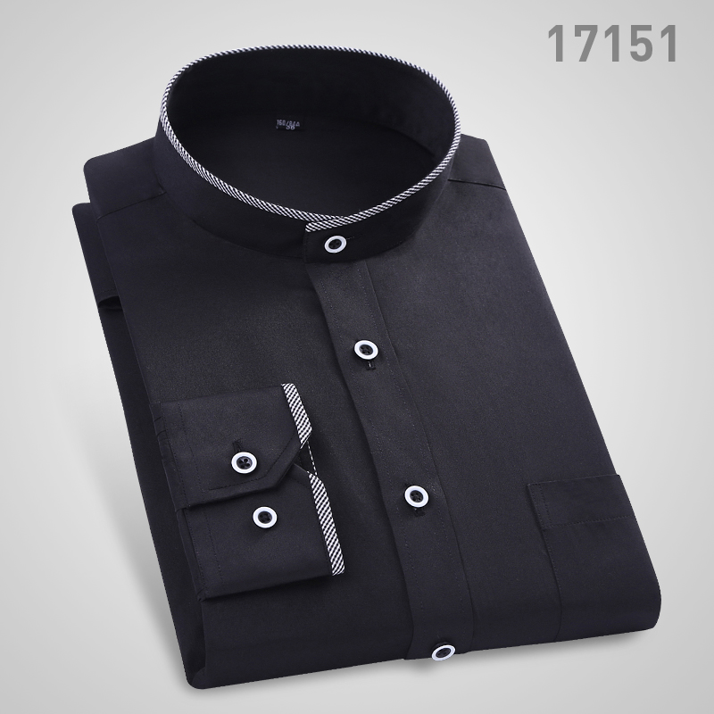 Chemise à col montant pour hommes, classique, col rond, coupe slim, col vertical, manches longues, chemise blanche: 4XL / Black