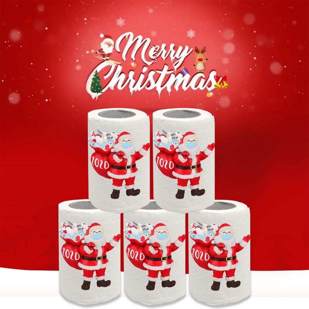1 Roll Christmas Tissue 3 Layers Santa Claus Printed Toilet Roll Paper Kitchen Disposable Napkin Funny Christmas Decoration