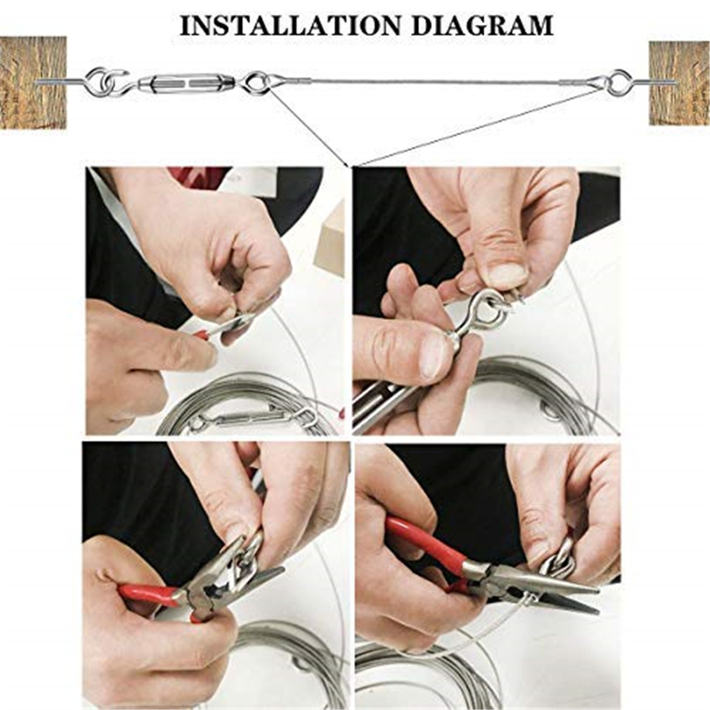 33/44Pcs Stainless Steel Wire Rope Kit Triangle Four-corner Sunshade Sail Canopy Installation Set Home Outdoor Supplies