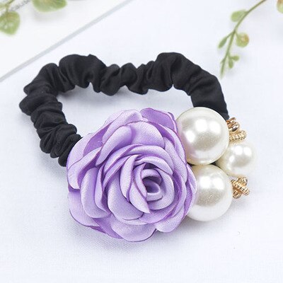 coréenne cheveux accessoires grande perle Rose fleur cheveux cravate camélia cheveux corde coiffe diamant-clouté élastique: Lavande