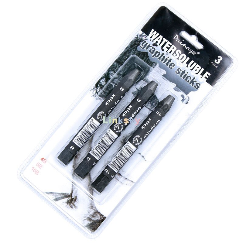 Graphite Stick Set,Water Soluble,Mixed use of dry and wet,3pcs 4B 6B 10B, Art Drawing Supplies for Sketch &amp; Shading Pencils