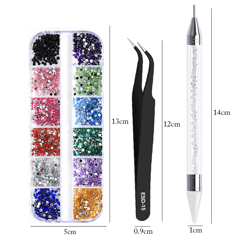 nail art accesoires ongle decoration strass ongle Strass multi-tailles 3D cristal, 3 pièces/ensemble, accessoires pour Nail Art, décorations à faire soi-même, paillettes cristal Rivet gemme 3D, fournitures pour ongles: Fusil de couleur