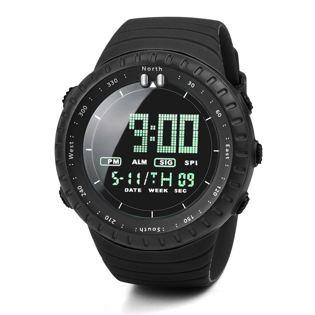 Sport Mannen Digitale Horloges Led Display Digitale Kalender Horloge Voor Mannen Elektronische Outdoor Multifunctionele Horloges Montre Homme: Black