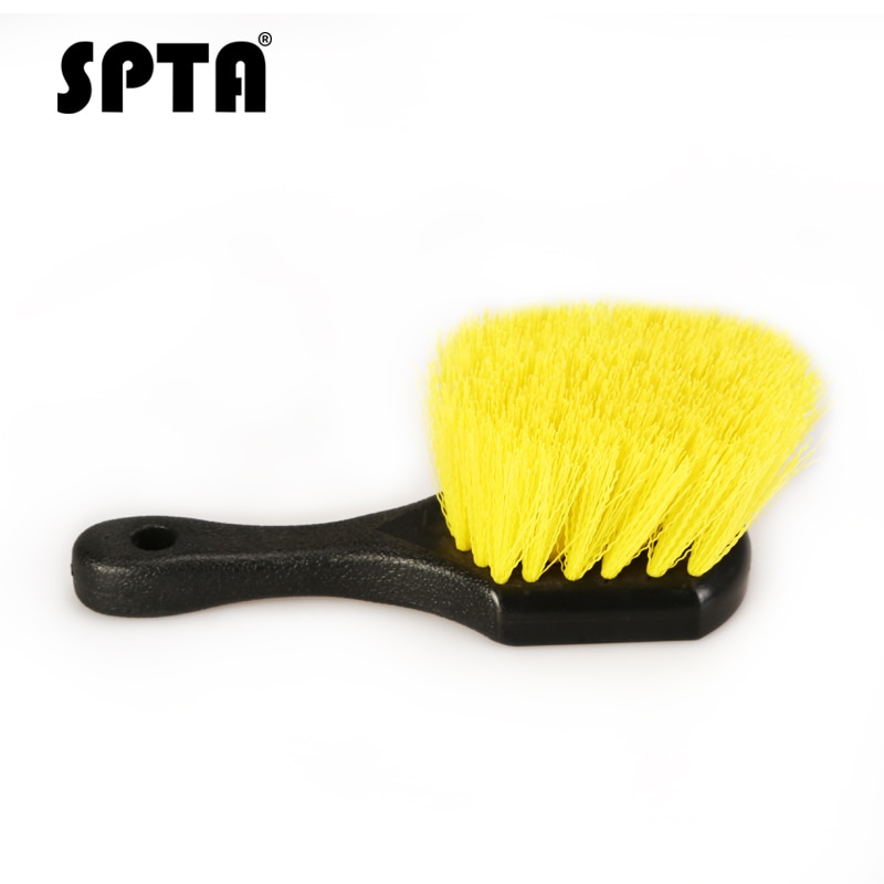 SPTA Car Beauty Hub Brush Short Handle Tire Cleaning Brush Car Wheel Rim Cleaning Tools Handheld Hard Nylon Bristlets Rim Brush