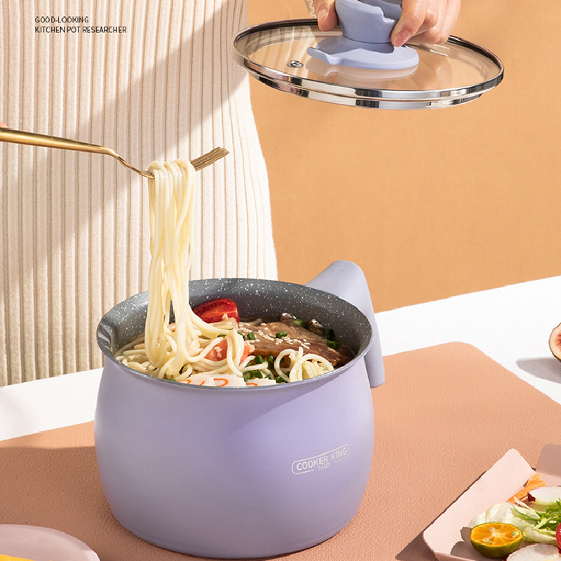 1.7L Induction Cooker Soup Cooking Instant Noodle Bowl With Transparent Lid Mini Enamel Nonstick Small Coffee Milk Pot