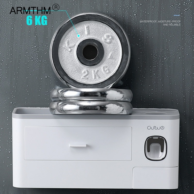 Toothbrush Holder Wall Mount Magnetic Adsorption Inverted Toothpaste Dispenser Makeup Storage Rack For Bathroom Accessories Set