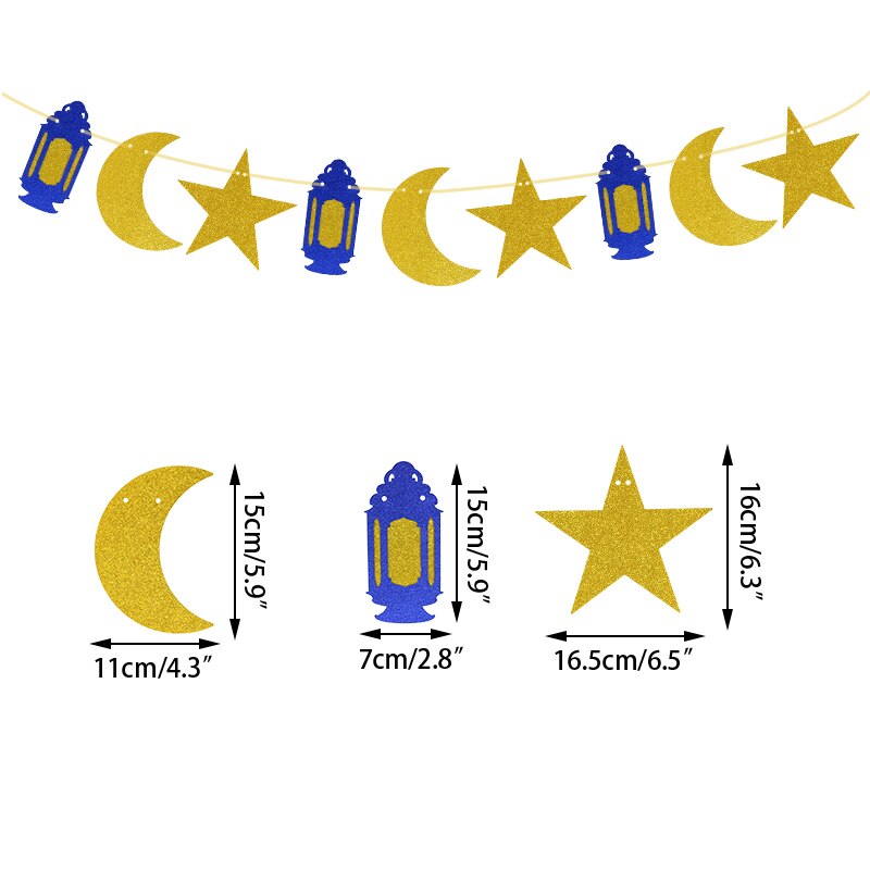 EID Mubarak Banner Glitter Mirror Ramadan Kareem Decoration Garlands Bunting Banner Gold Royal Blue Ramadan Decor For Home: B02
