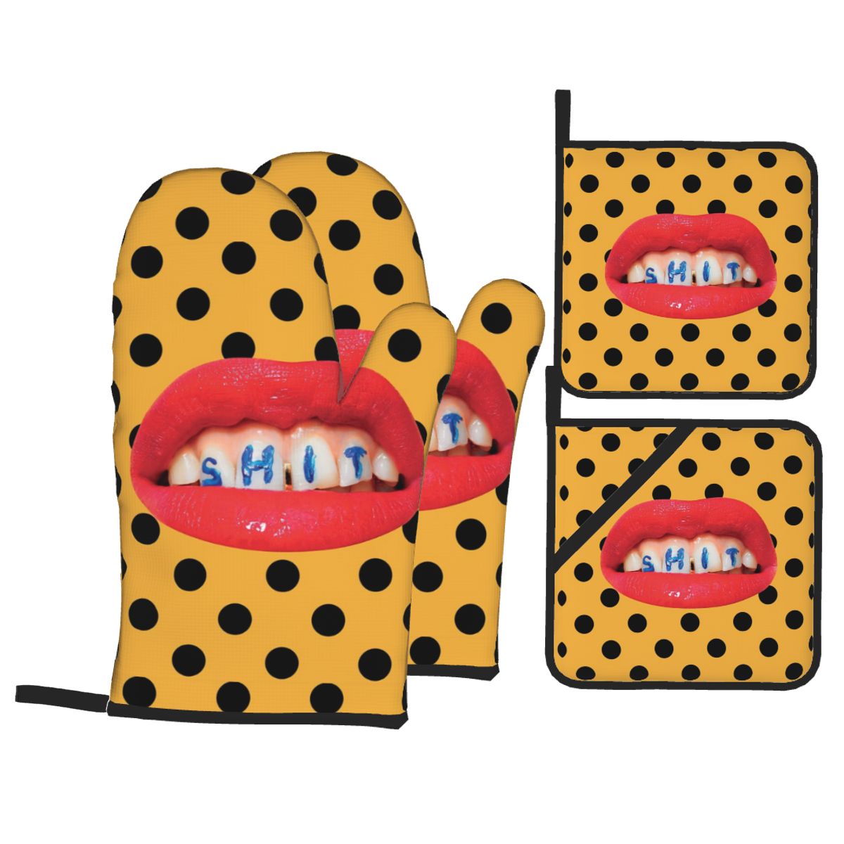 Sexy Red Lips Oven Mitts and Pot Holders Sets of 4 for Cooking Baking Heat Resistant Funny Kitchen BBQ Gloves Potholders: green