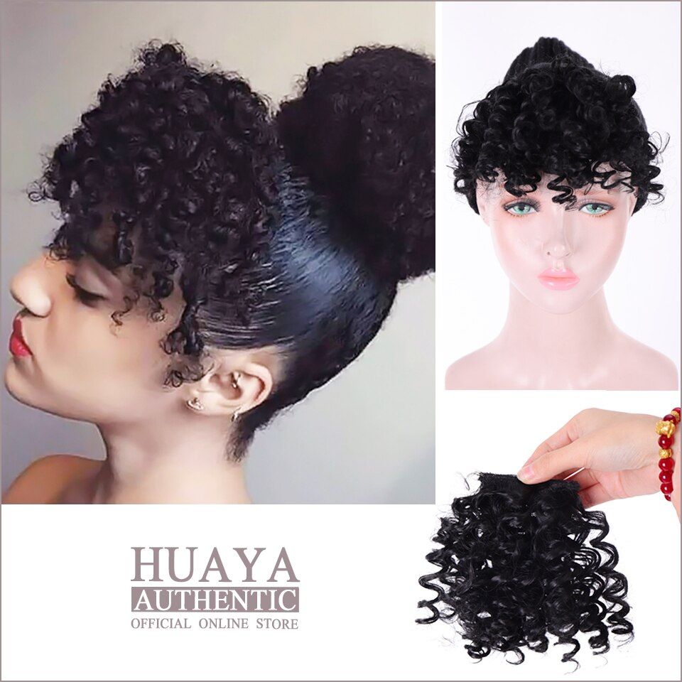 Huaya Korte Zwarte Kinky Krullend Haar Pony Clip In Hair Extensions Voor Vrouwen Synthetische Onzichtbare Voorste Clip Op Haarstukken Pony
