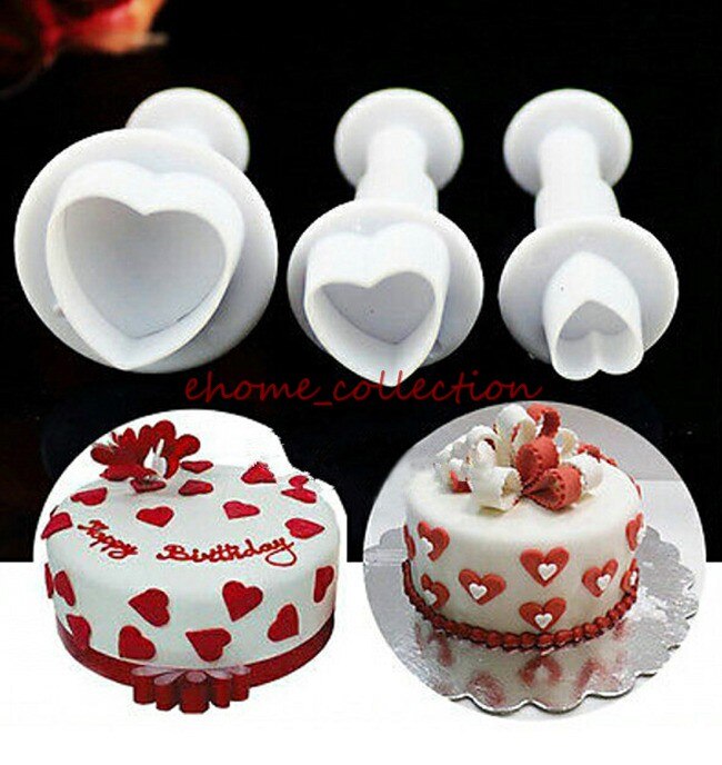 3 stuks Hart Plastic Plunger Cutters Fondant Zoetwaren Mould Cupcake Taart Decoreren Gereedschappen Voor Verjaardag