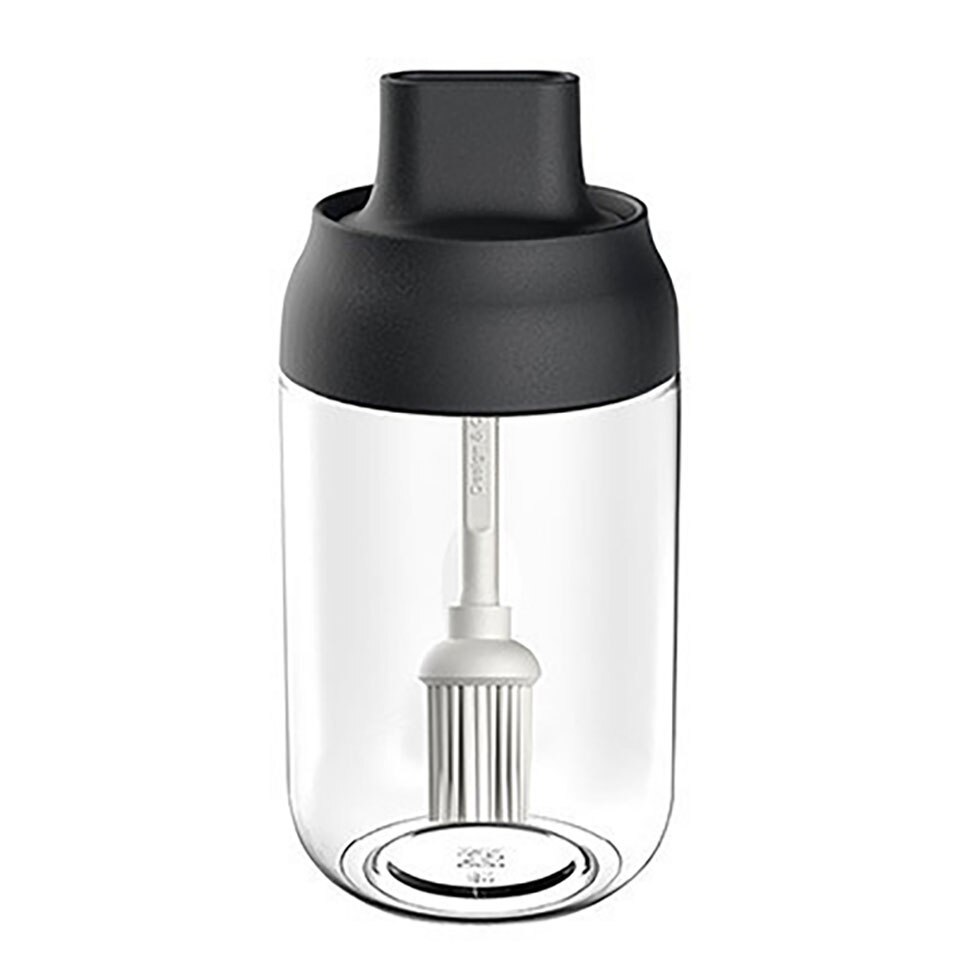 250ml Glass Flavoring Bottle Seasoning Box Seal Damp-proof with Lid and Seasoning Spoon Honey Dippers Oil Brush Store Salt: Black Oli