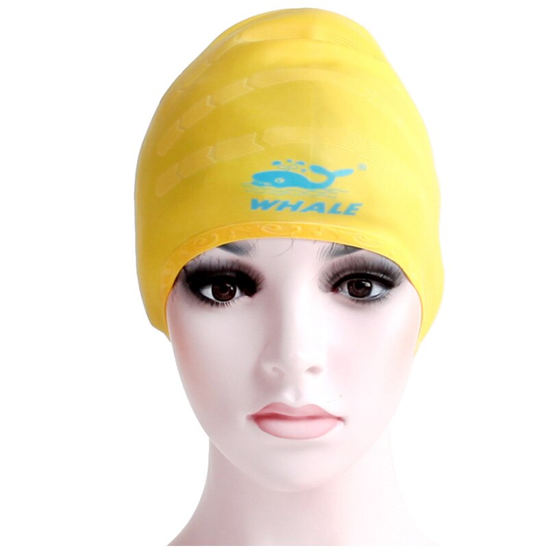 WHALE Men Swimming Caps Silicone Adult Waterproof Women 3D Swimming Hat Cover Protect Ear Pool Bath Cap Badmuts: Yellow