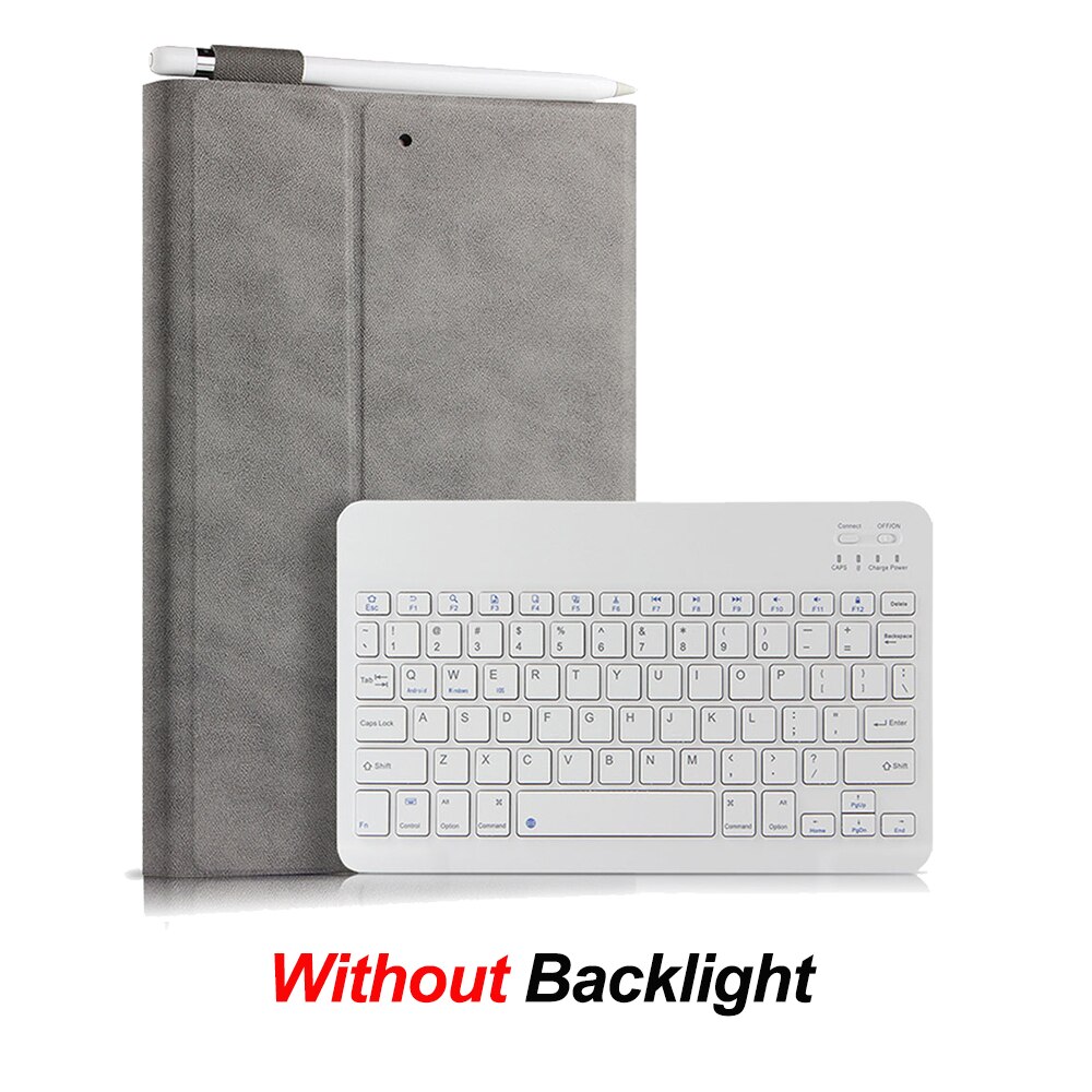 Funda para tableta para iPad 10,2 , teclado Bluetooth con ranura para lápiz, 7. ª generación, A2197, A2200, A2198: Gray-White