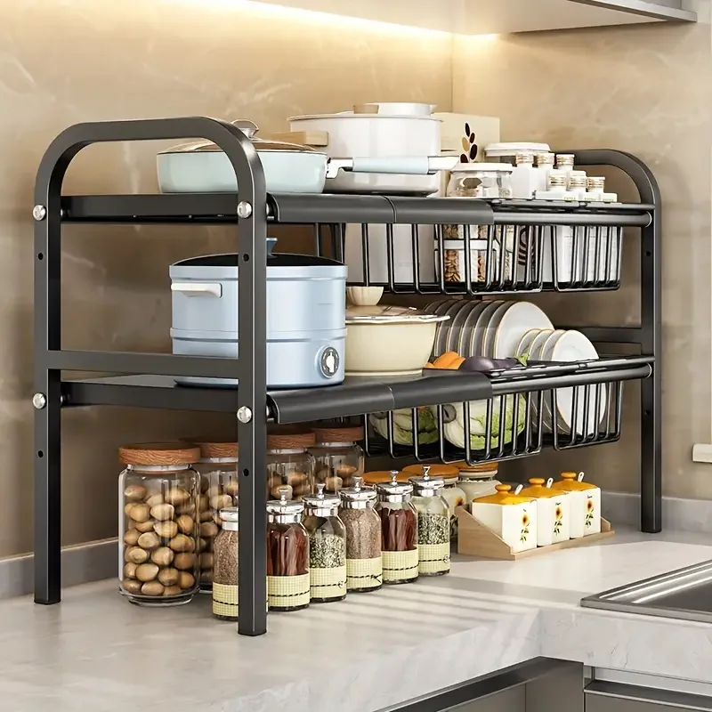 Kitchen Storage Shelf Under Sink Organizer Retractable Shelf For Under-sink Cabinet And Countertop Kitchen Organizer Rack