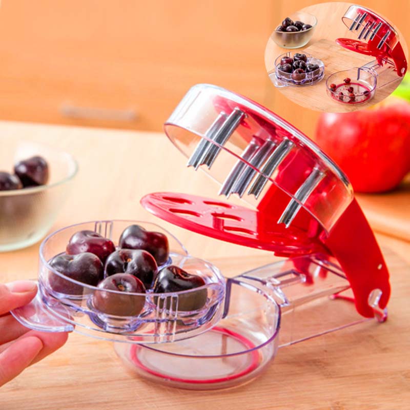 Nyhed super kirsebær pitter sten corer remover maskine kirsebær corer med container køkken gadgets værktøj: 6 huller