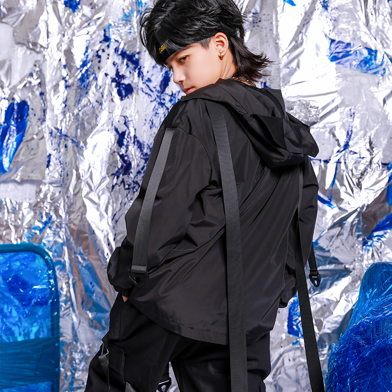 Veste de Charge de vent noir pour enfants costume Hip-hop garçons salle de bal robe de danse Hip Hop Costumes de danse de Jazz tenue de danse de rue DQS3815