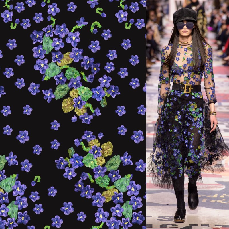 purple flower digital printing polyester cotton fabric custom summer thin dress shirt fabric