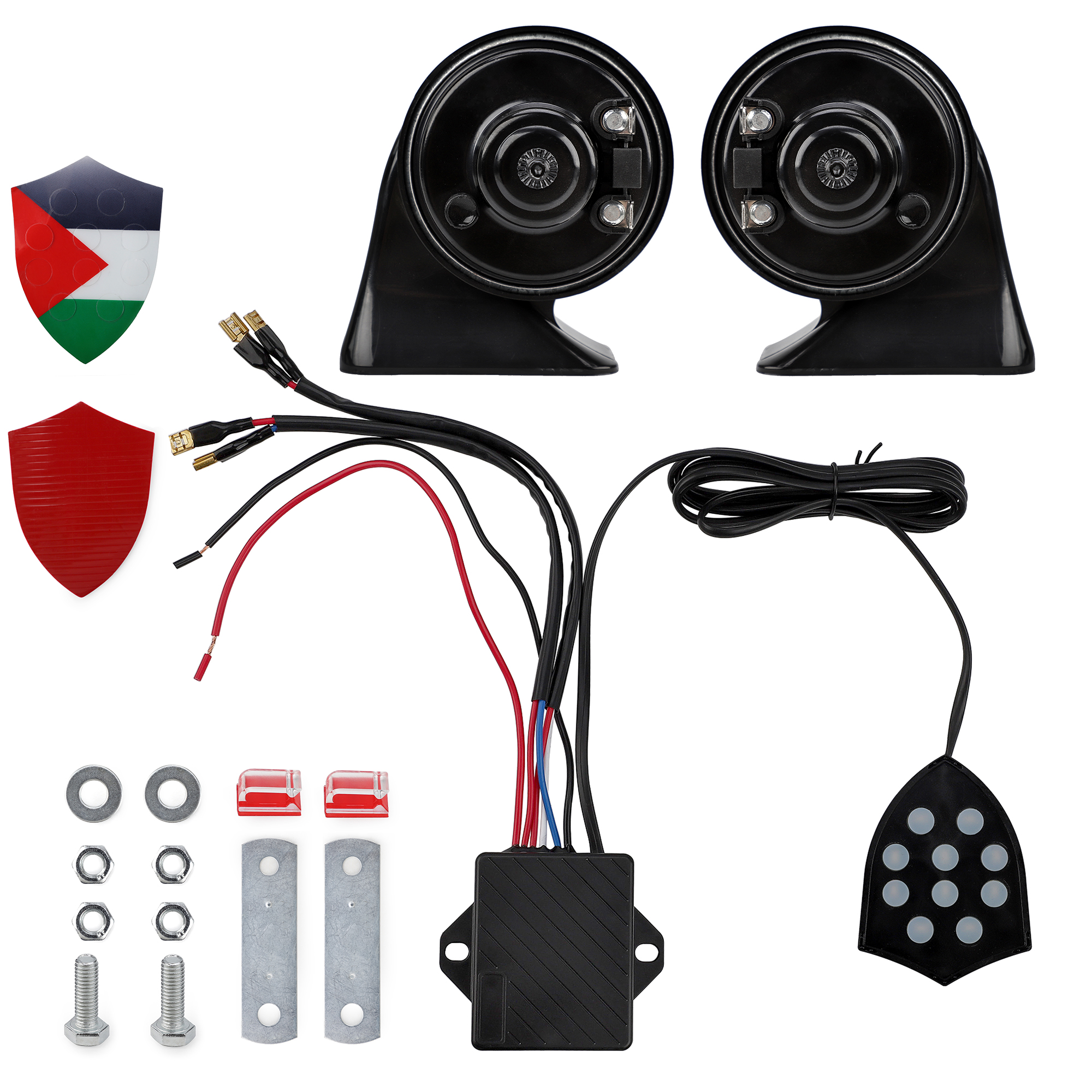Bocina electrónica Universal de 12V, controlador Musical de 10 sonido, Monitor regulador, trompetas de caracol, sirena eléctrica, accesorios automotrices: Negro