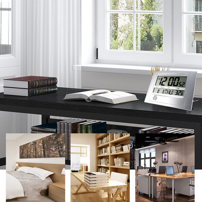 Decorative Digital Wall Alarm Clock Desk Calendar Thermometer Humidity Temperature Hygrometer Radio Controlled Clock