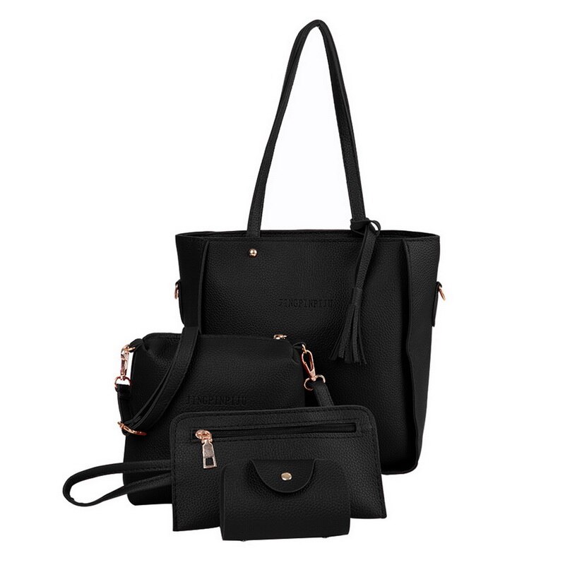 Sac 3 pièces femmes sacs à main ensemble sacs à bandoulière en cuir grande capacité Sac fourre-tout décontracté femme gland seau sacs à main et sacs à main: f
