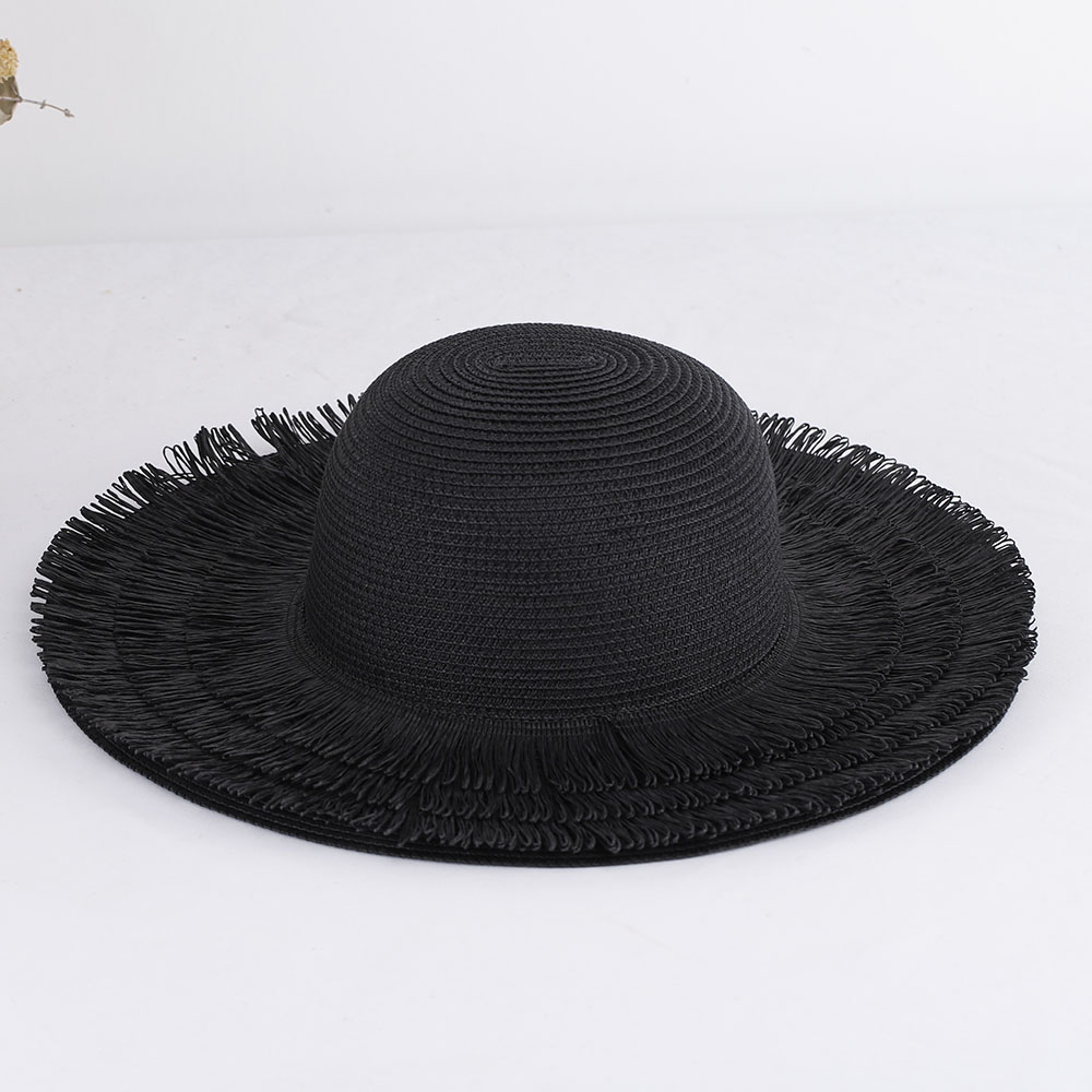2023 Hoeden Voor Dames Brede Golfmuts Strohoed Dameshoeden Voor De Zon Dameshoed Zomerhoedje Kwastje Hoedtas Pak Zonneklep: Black