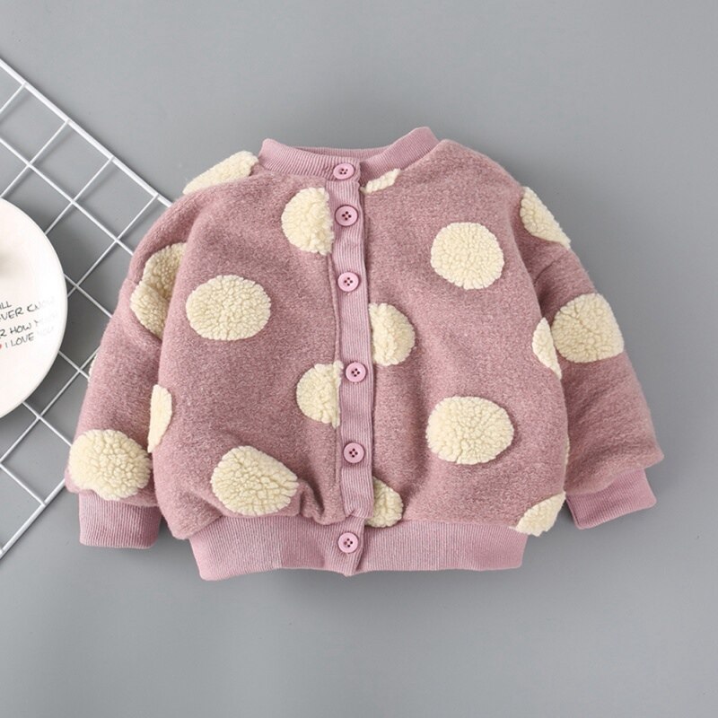 Baby Girls Cotton Coat Thicken Polka Dot Long Sleeve Single Breasted Jacket Autumn Winter Baby Clothing