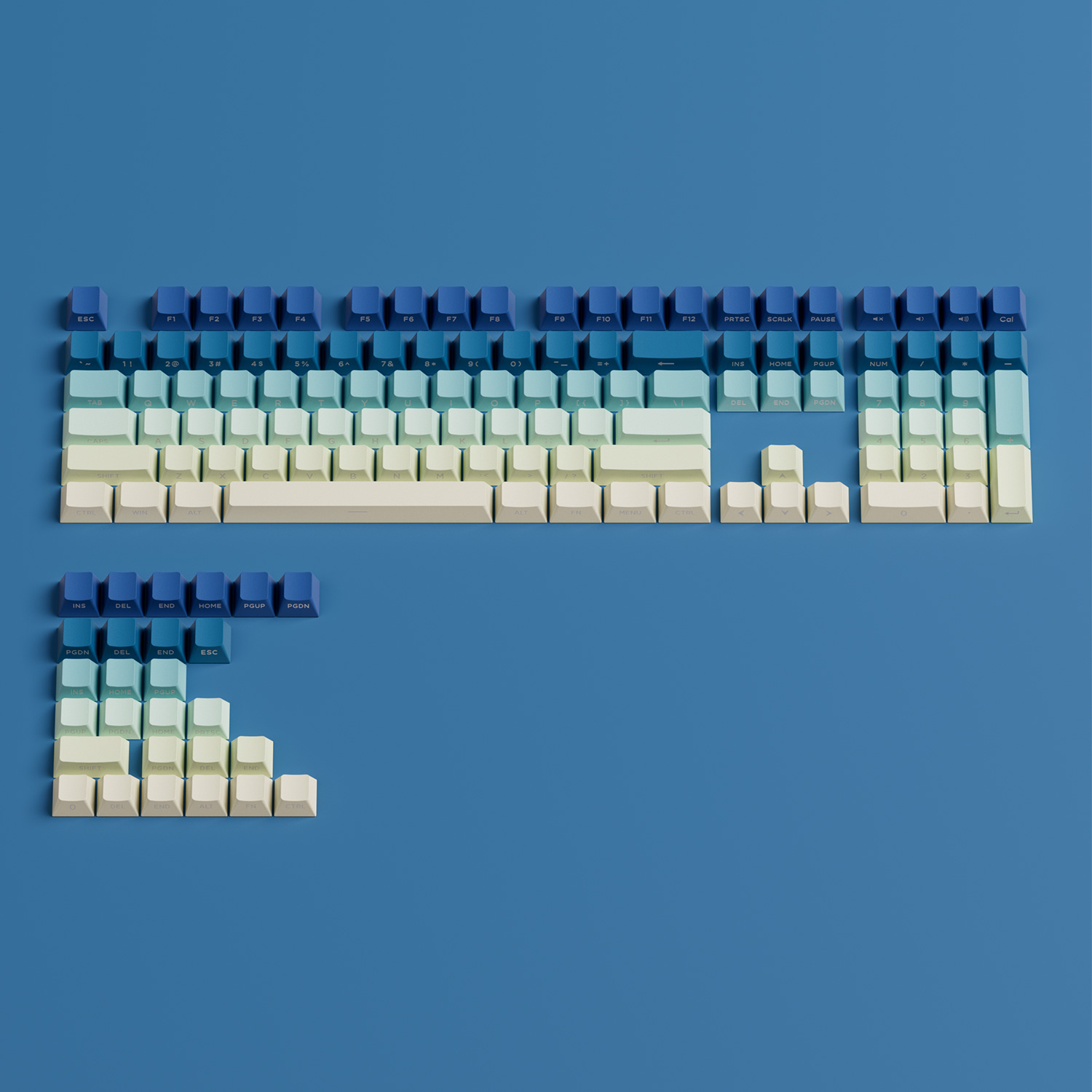 Veekos Gradient Side Printed Keycap Set Cherry Profile PBT Double Shot 136-Key Keycaps for MX Switch Custom Mechanical Keyboard: Cyan