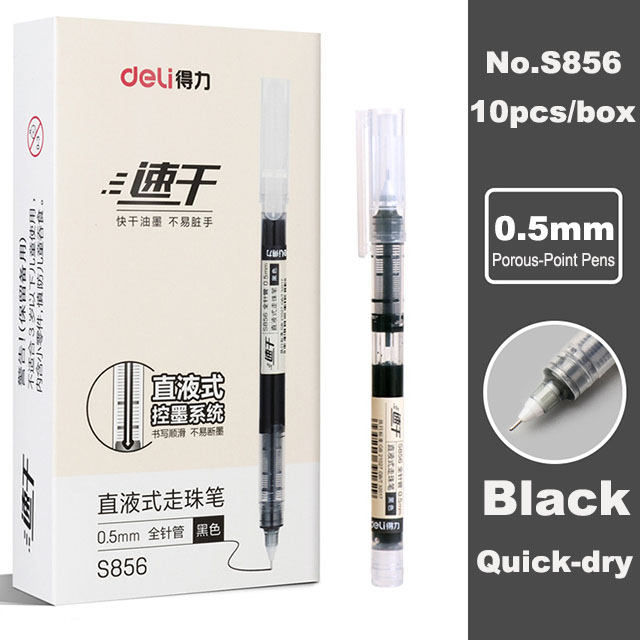 Deli-Juego de bolígrafos Rollerball, bolígrafos de Gel de tinta de secado rápido de 0,5mm, negro, azul y rojo, suministros de papelería, bolígrafo de firma de escritura para estudiantes, 6/10 Uds.: Negro