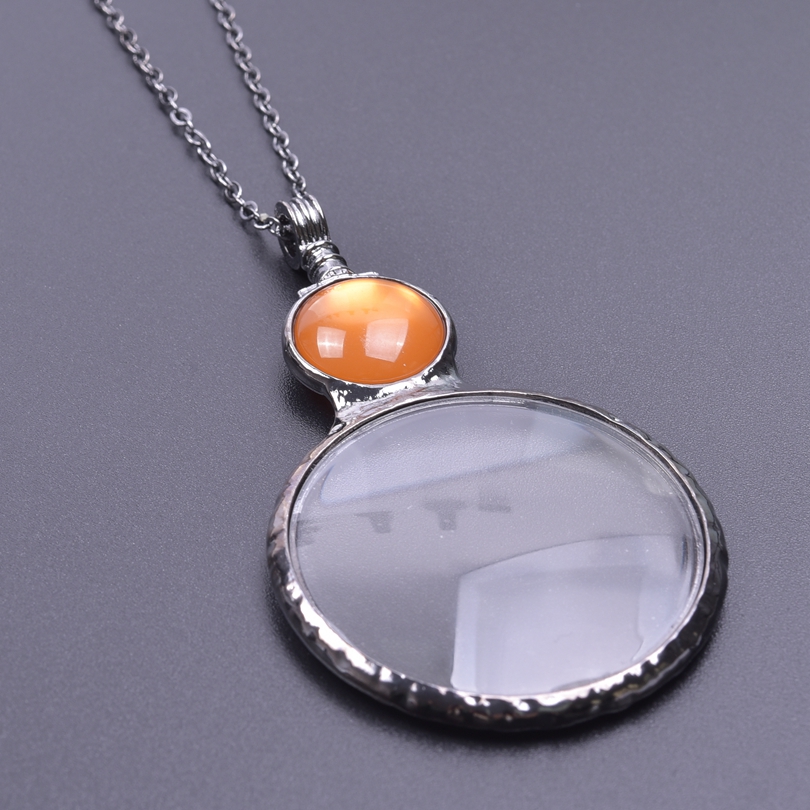 1Pc Diy Women Glass Reading Magnifying Necklaces Handmade Vintage Steampunk Portable Decorative Monocle Chain Collares Jewelry: Light Yellow Gold Color