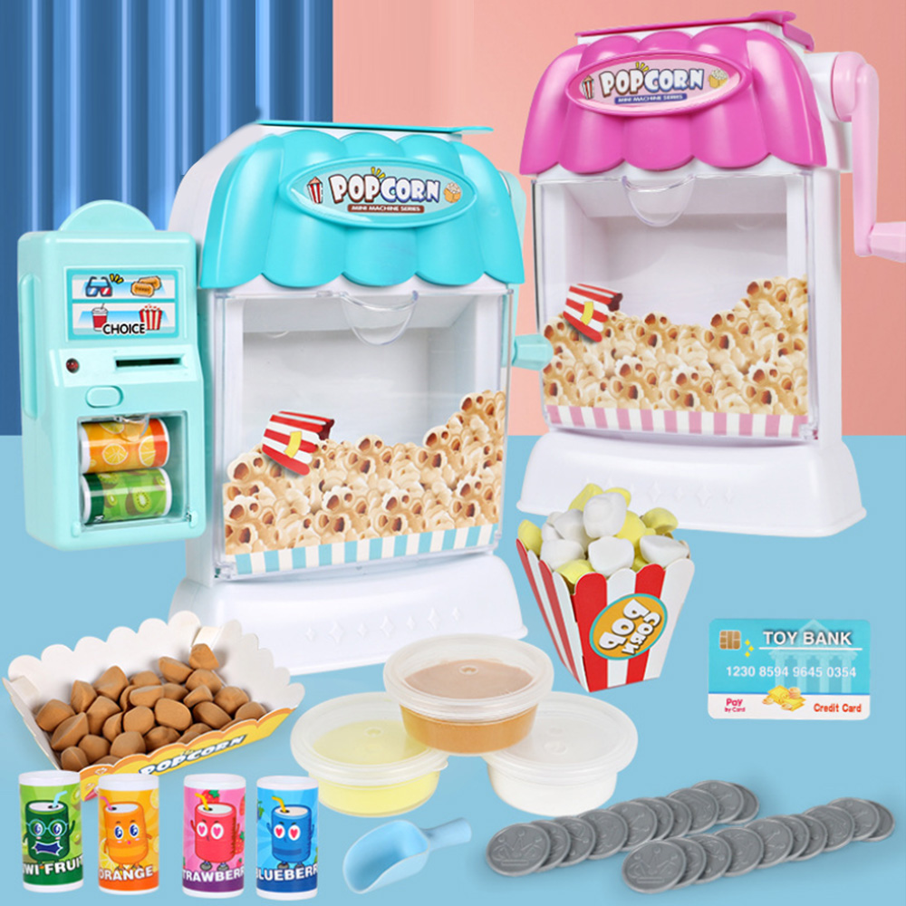 Children's Simulated Vending Machine Puzzle Drinks Popcorn Machine Popper Toy Pretend Toy Set With Sound and Light