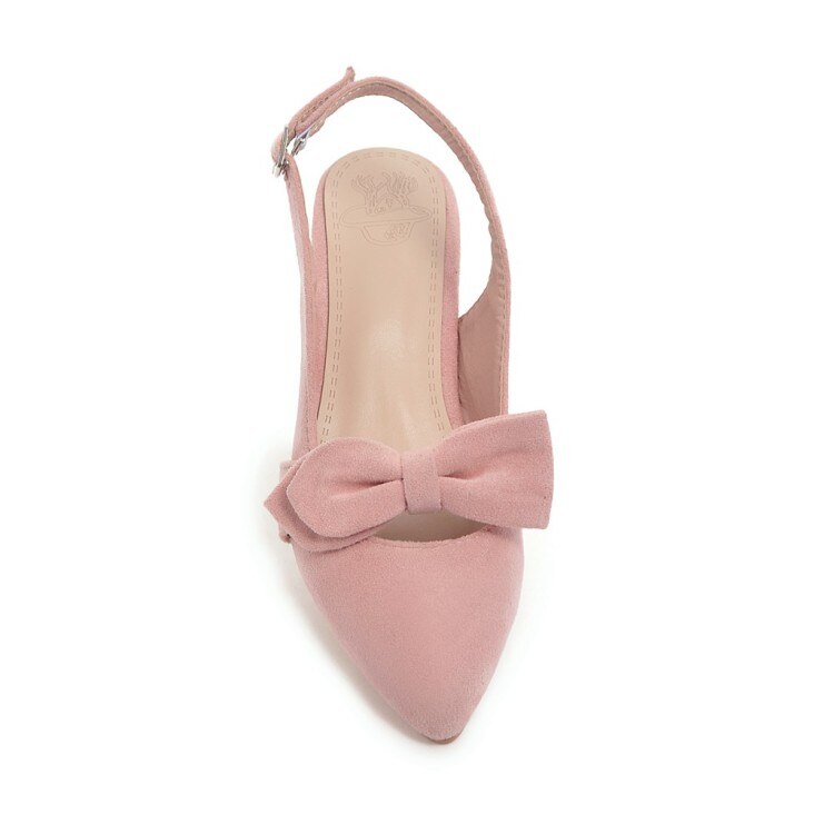 Style summer Women sandals flock Pointed Toe Shallow Butterfly Knot Decoration low heel slingback Concise Casual Shoes