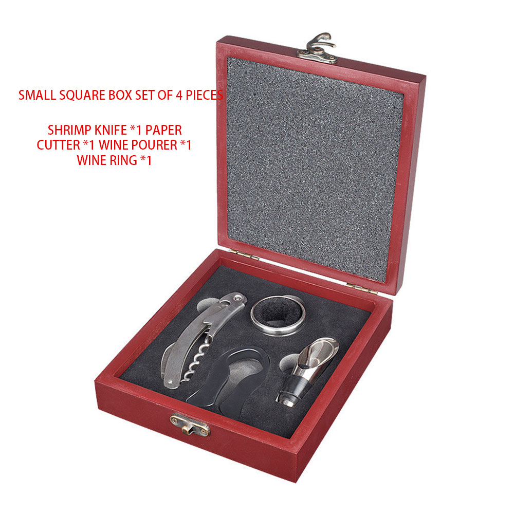 4PCS Wine Corkscrew Set With Wooden Box Opener Stopper Pour Spout Opener Set Drip Ring Wine Tools Wine Corkscrew Set