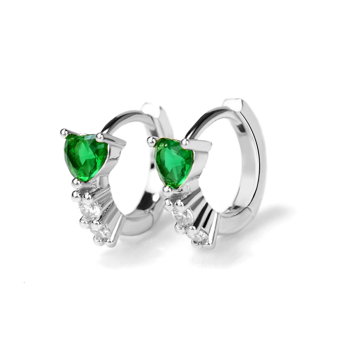 Pendientes Huggies púrpura blanco verde azul rojo corazón cuadrado Color plata pendientes de aro pequeños para mujeres niñas joyería de boda: Verde