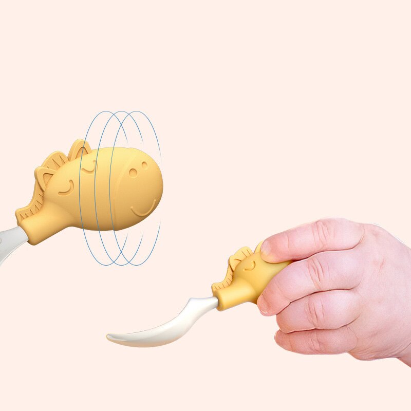 Plastic Soft Baby Spoon Fork Cute Elephant Dolphin Boy Girl Baby Learning Training Feeding Utensils Infant Children Tableware