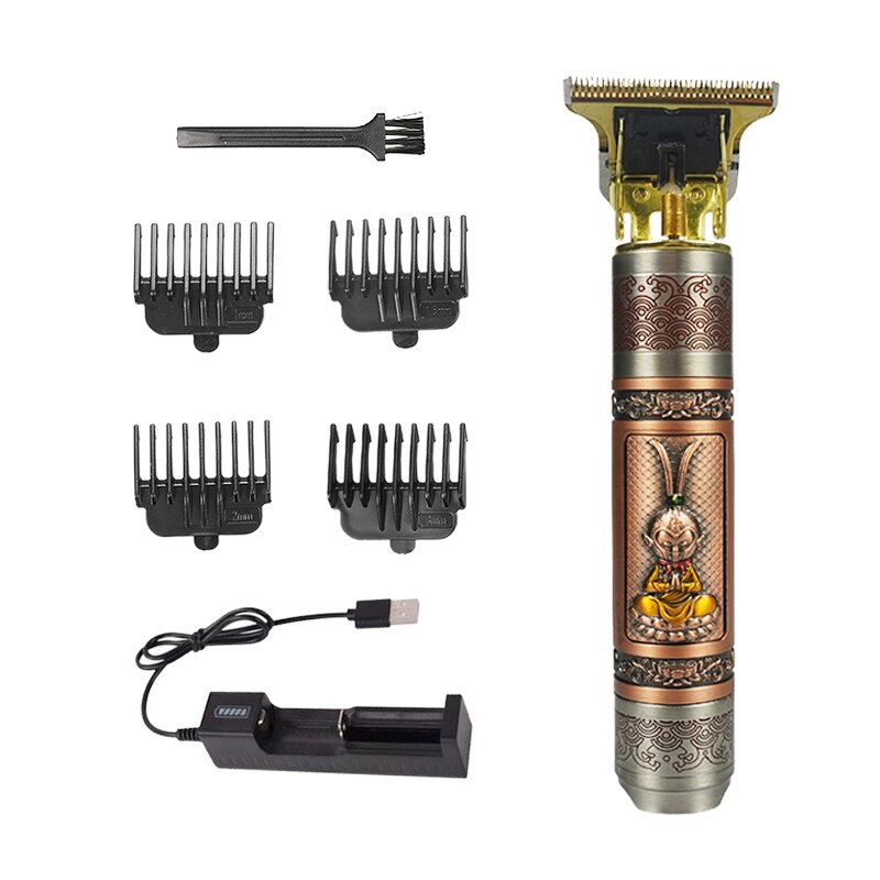 Cortadora de pelo recargable T9 sin cable 0mm Barbero Buda eléctrico recortador de pelo Máquina para cortar cabello pelado Outliner hombres F35: T9-04-NO BOX