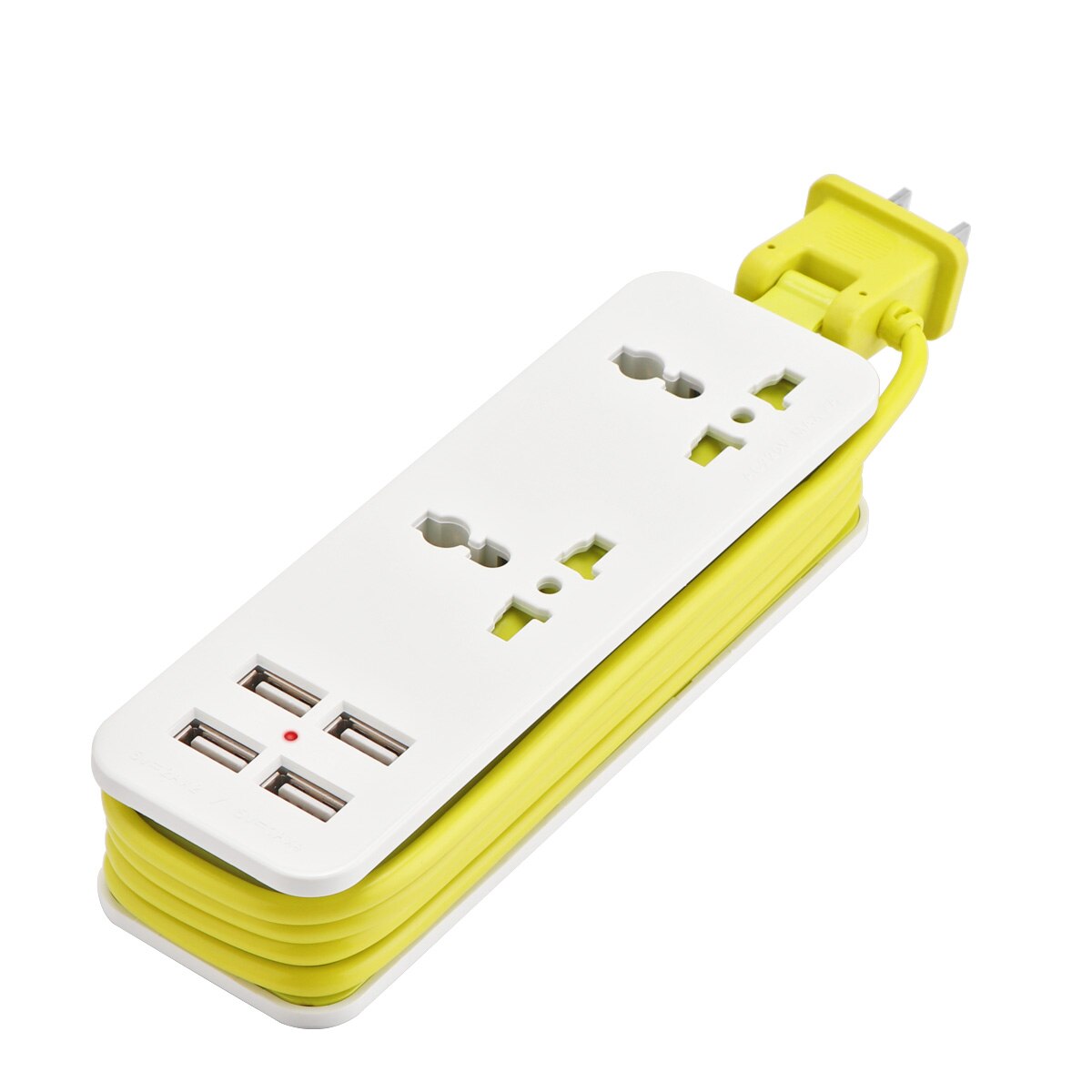 Power Strip EU Plug - 2 AC Outlets + 4 USB Ports - 1.5m Cable - Surge Protector - Smart Charger Hub: Yellow