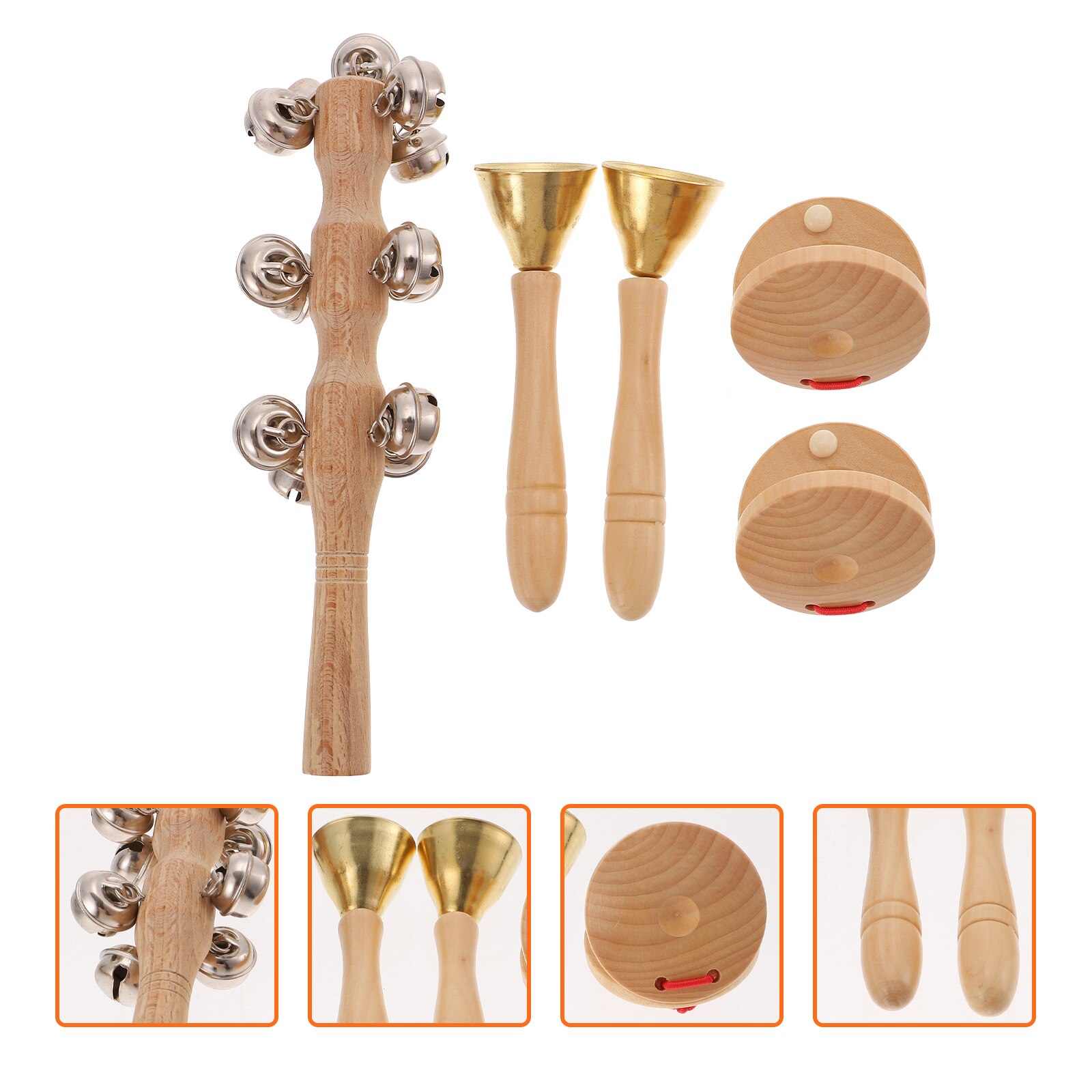 1Set Finger Cymbals Castanets Jingle Stick Bell Enlightenment Percussion Instruments