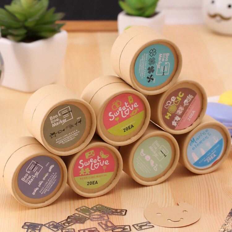 20pcs/box Mini Metal Bookmark Clips Cute Cartoon Animal Plated Sliver Bookmarks Stationery book line marker Random Style