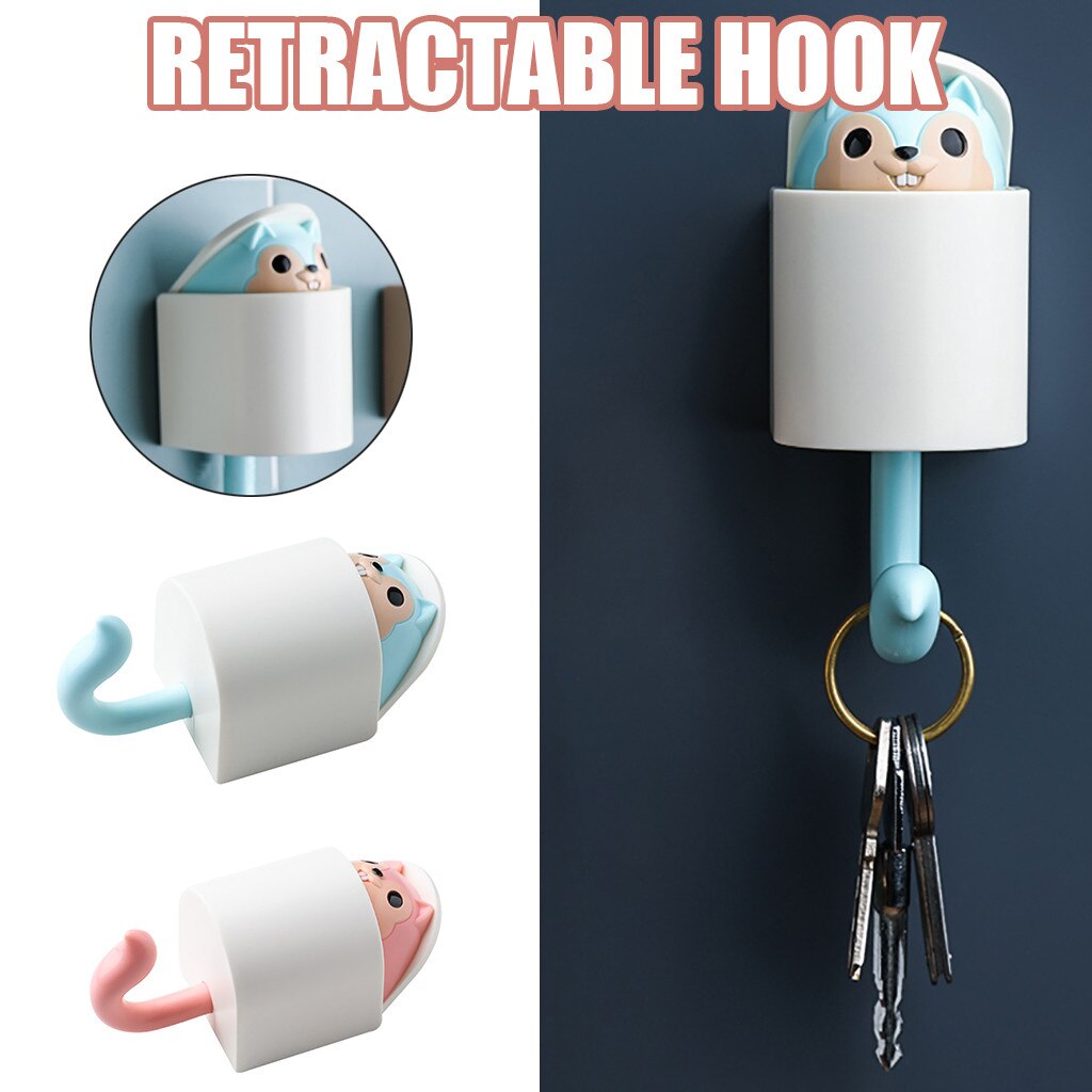 1 Pc Zelfklevende Haken Gratis Ponsen Viscose Haak Huis Muur Haken Creatieve Eekhoorn Telescopische Viscose Hanger Deur Handdoek Haak
