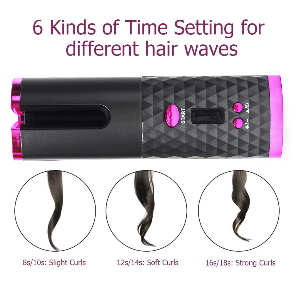 Trådløs automatisk hårkrøller usb genopladelig automatisk roterende curling led display temperatur til krøllet maskine eller bølget hår
