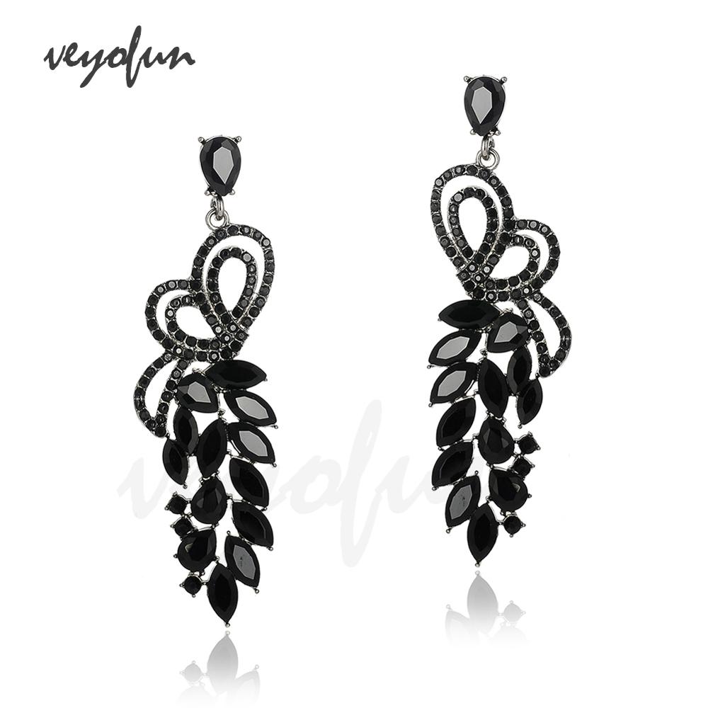 Veyofun Symmetrical Butterfly Hollow out Crystal Earrings Ethnic Dangle Earrings Jewelry for Women Brinco: Black / black