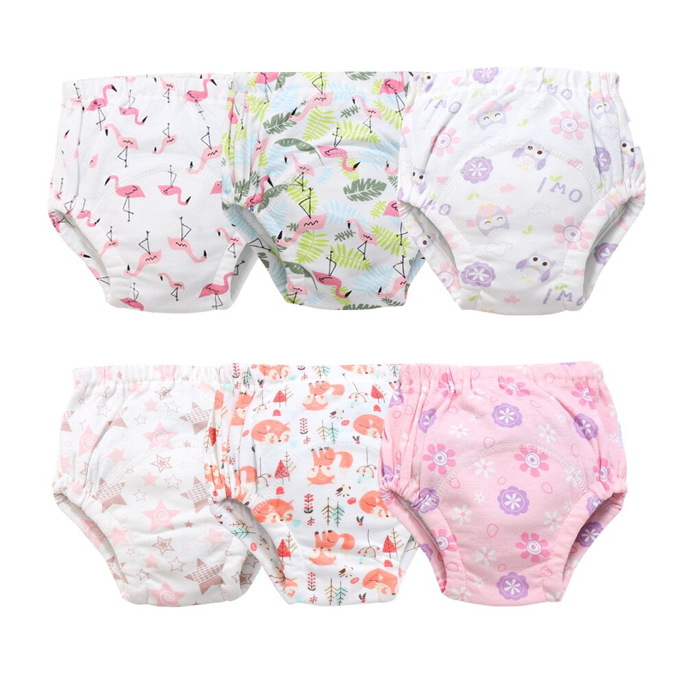 6 stk/parti bomuld baby træningsbukser unisex børne undertøj stof ble bleer spædbørn resable vandtætte pottetræning trusser