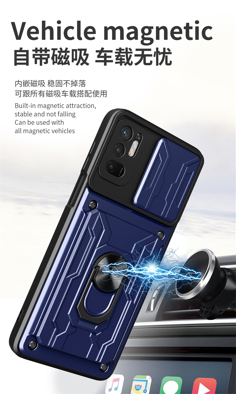 For Xiaomi Poco M3 Pro 5G Case Magnetic Holder Ring Armor Card Slot Phone Cases For Pocophone M3 M 3 Pro Slide Camera Back Cover